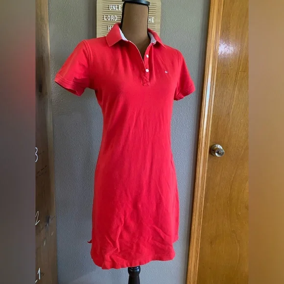 Tommy Hilfiger | Dresses | Tommy Hilfiger Womens Stretch Red Cotton Polo  Dress M | Poshmark